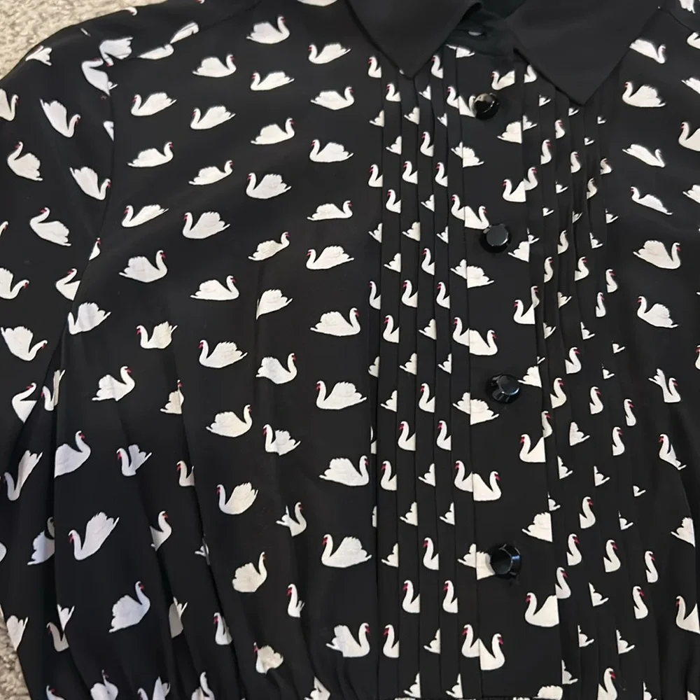 Kate Spade Swan Print Black & White Silk Rayon Dress, XS